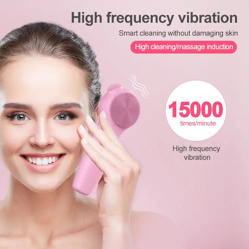 Electric Silicone Facial Cleansing Brush Skin Massager with LED Lighting, Sonic Vibration, IPX7 Waterproof - Facial Care Tools, Beauty Equipment, Portable Beauty Tool, Skin Care Machines