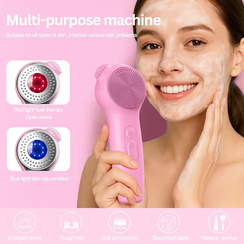 Electric Silicone Facial Cleansing Brush Skin Massager with LED Lighting, Sonic Vibration, IPX7 Waterproof - Facial Care Tools, Beauty Equipment, Portable Beauty Tool, Skin Care Machines