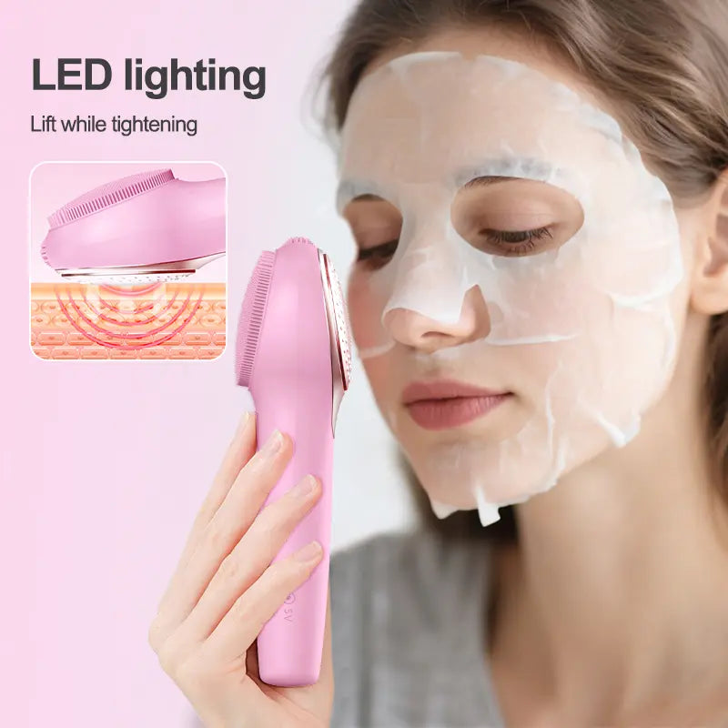 Electric Silicone Facial Cleansing Brush Skin Massager with LED Lighting, Sonic Vibration, IPX7 Waterproof - Facial Care Tools, Beauty Equipment, Portable Beauty Tool, Skin Care Machines