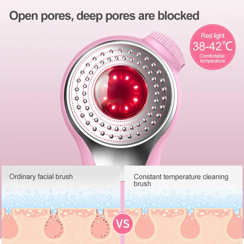 Electric Silicone Facial Cleansing Brush Skin Massager with LED Lighting, Sonic Vibration, IPX7 Waterproof - Facial Care Tools, Beauty Equipment, Portable Beauty Tool, Skin Care Machines