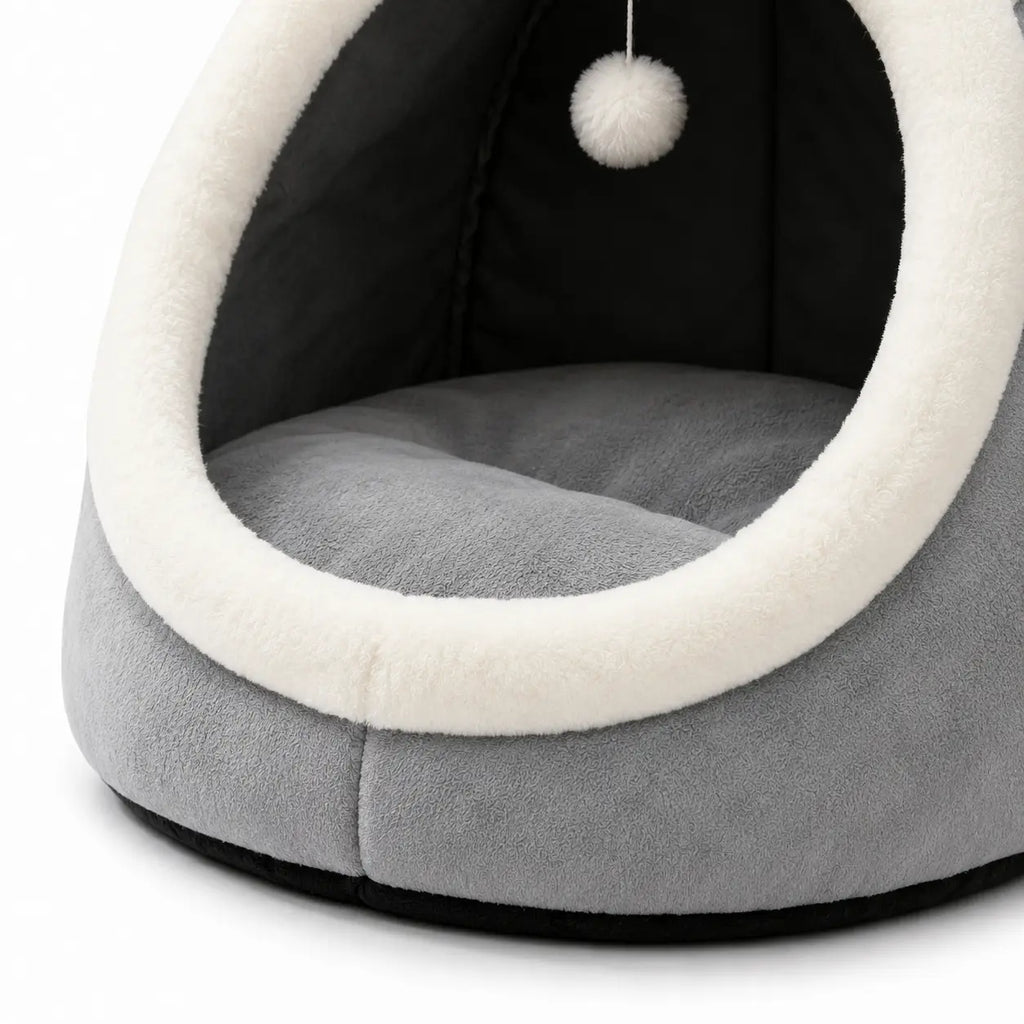 Rescue Kitten Bed - Plush Enclosed Cave Kitten Condo, Warm Fleece Interior, Washable Collapsible Calming Hideaway, Non-Slip Base Circle Cushion for Indoor Small Felines