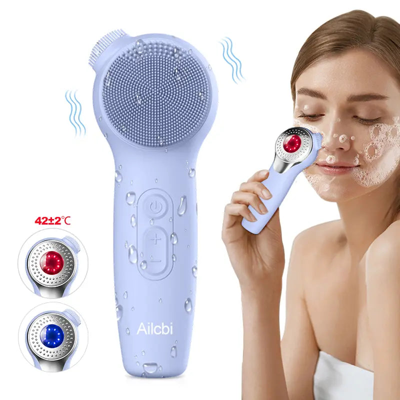 Electric Silicone Facial Cleansing Brush Skin Massager with LED Lighting, Sonic Vibration, IPX7 Waterproof - Facial Care Tools, Beauty Equipment, Portable Beauty Tool, Skin Care Machines