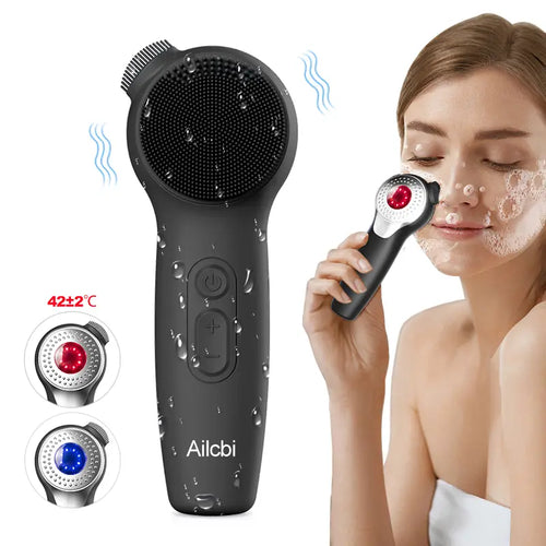 Electric Silicone Facial Cleansing Brush Skin Massager with LED Lighting, Sonic Vibration, IPX7 Waterproof - Facial Care Tools, Beauty Equipment, Portable Beauty Tool, Skin Care Machines