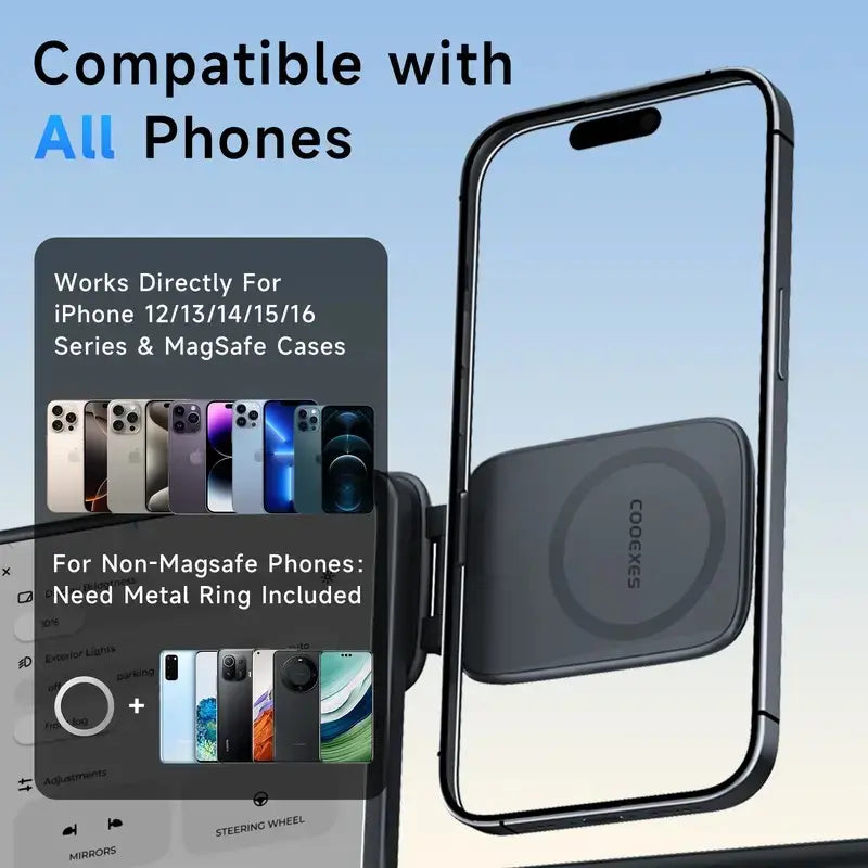 MagSafe Magnetic Car Phone Holder - Ultra-Thin, 20Kg Strong, Adjustable Rotation, No View Blocking, Compatible with iPhone 17 Pro Max & Most Smartphones