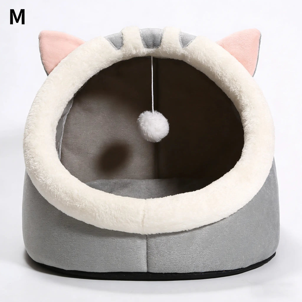 Rescue Kitten Bed - Plush Enclosed Cave Kitten Condo, Warm Fleece Interior, Washable Collapsible Calming Hideaway, Non-Slip Base Circle Cushion for Indoor Small Felines